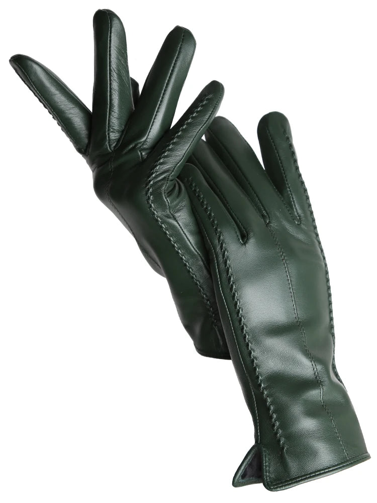 Women's Leather Winter Gloves, Sheepskin Touch Screen Driving