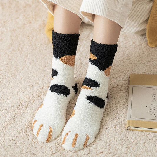 Women’s Fleece Socks – Warm Cute Paw Pattern Cozy Home Socks