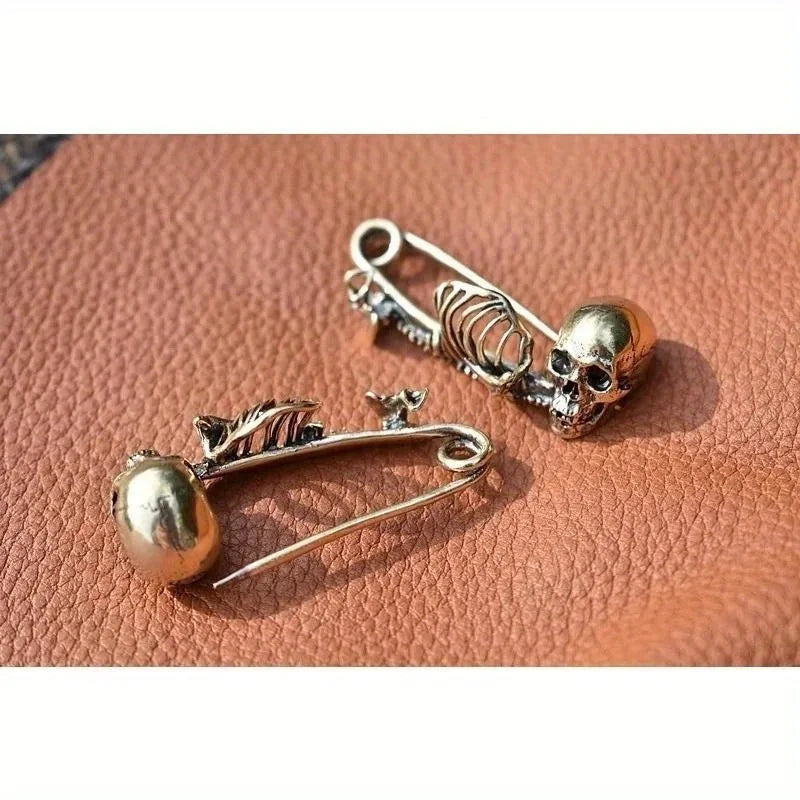 Skull Brooch Set of 2 Gothic Metal Pins for Scarves & Sweaters