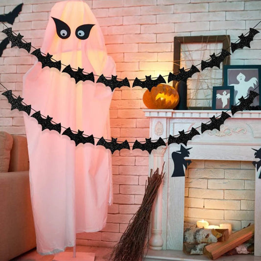 Halloween Bat Banner, Paper Hanging Garland for Party Decor
