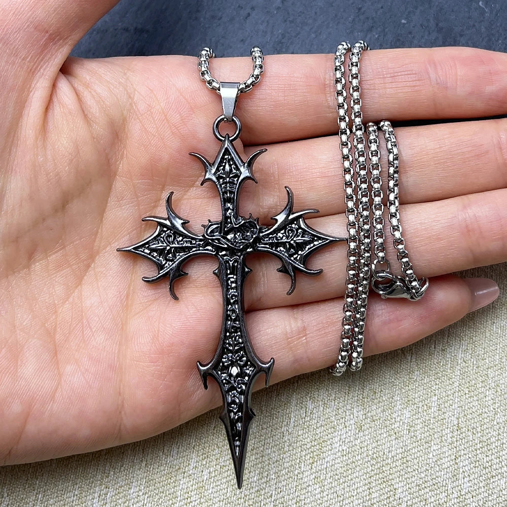 Cross Pendant Necklace, Gothic Double-Sided Punk Jewelry