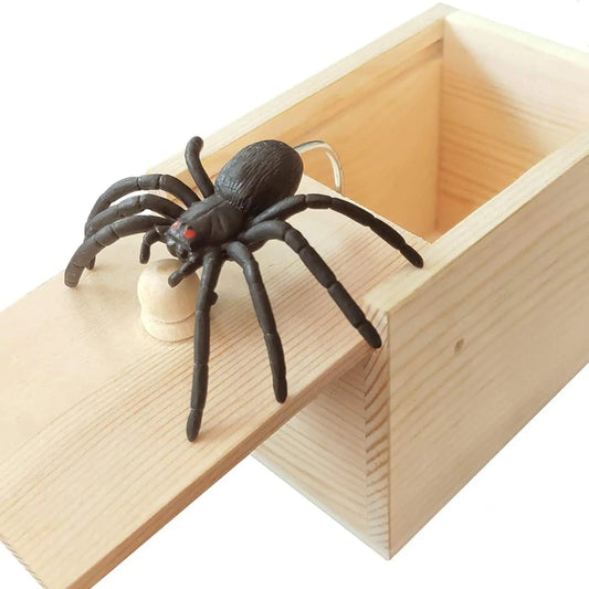 Spider Prank Toy, Wooden Jump Scare Box for Halloween and Parties