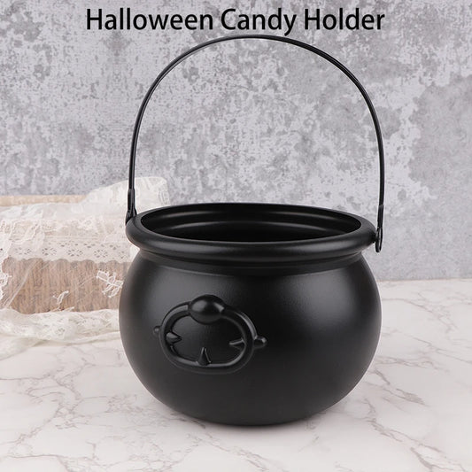 Halloween Cauldron Decoration, Plastic Candy Bucket with Handle