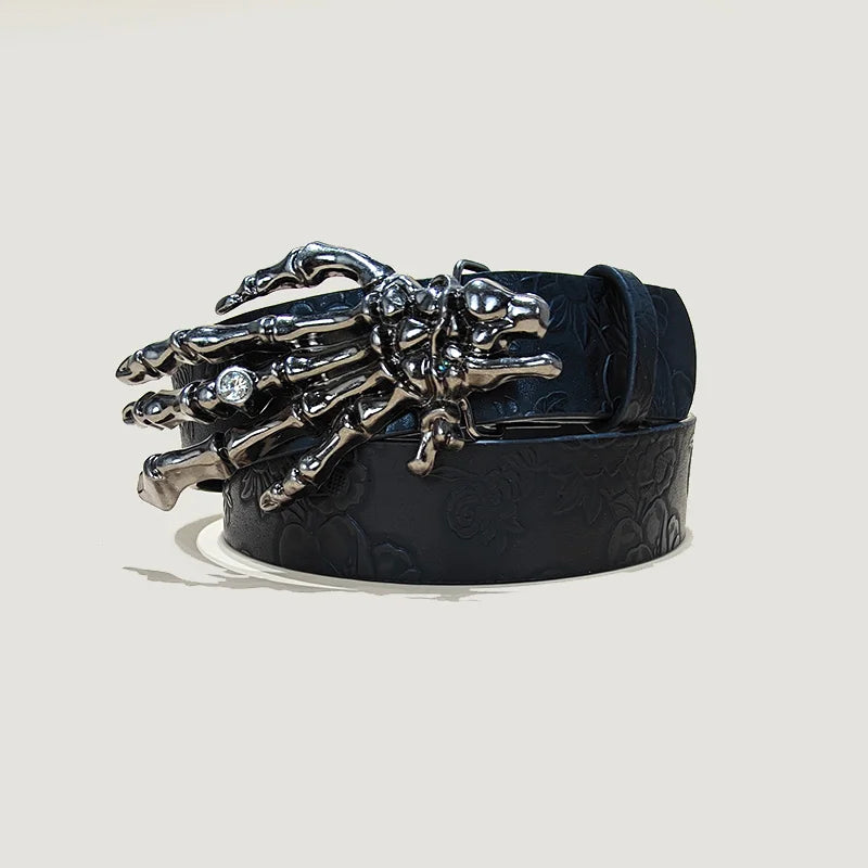 Punk Skull Belt, Unisex Gothic Y2K Skeleton Hand Design