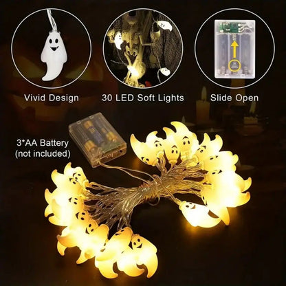 Halloween String Lights Ghost Battery Powered 10 or 20 Lights