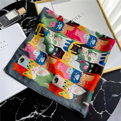 Women's Square Scarf, 70×70cm Printed Satin-Style Headscarf