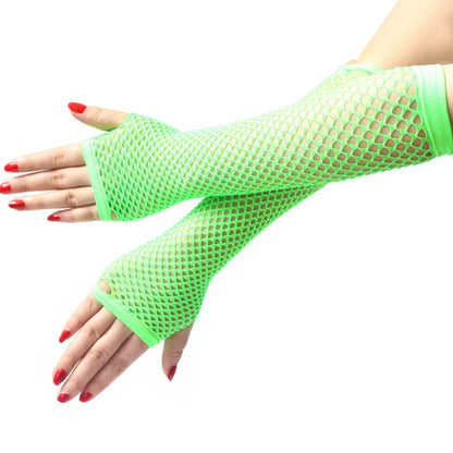 Women's Fingerless Arm Warmers – Long Fishnet Knit Sleeves