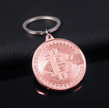 Bitcoin Keychain Round Metal Key Ring for Men and Women