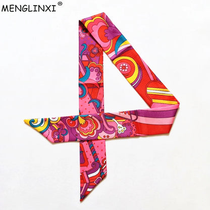 Silk Scarf for Women Printed Skinny Hair Neck Bag Scarf