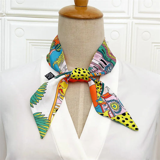Skinny Silk Scarf for Women 85cm Leopard Hair Neck Wrap