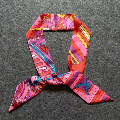 Silk Scarf for Women Printed Skinny Hair Neck Bag Scarf