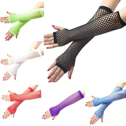 Women's Fingerless Arm Warmers – Long Fishnet Knit Sleeves