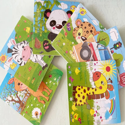 Wooden Puzzle for Kids with Animal and Vehicle Cartoon Designs