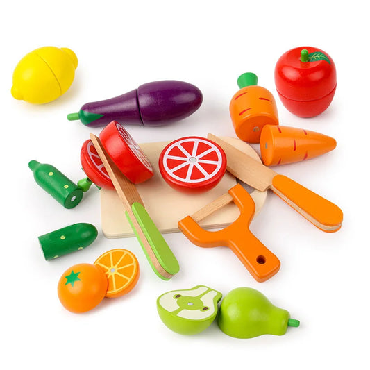 Wooden Cutting Food Toy Fruit and Vegetable Pretend Play Set