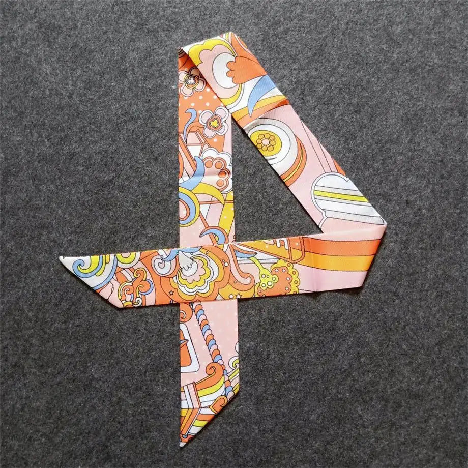 Silk Scarf for Women Printed Skinny Hair Neck Bag Scarf