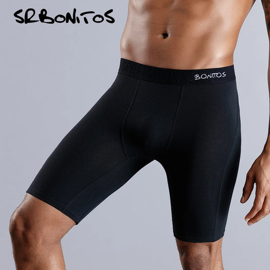 Men's Boxer Shorts Long Leg Cotton Underwear with Pouch