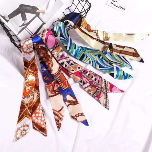 Women’s Skinny Scarf – Floral Print Hair, Neck & Bag Ribbon
