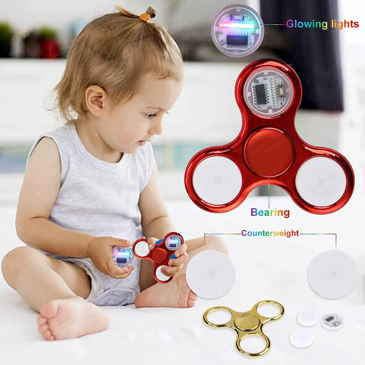 LED Fidget Spinner Light Up Glow Toy for Kids & Adults