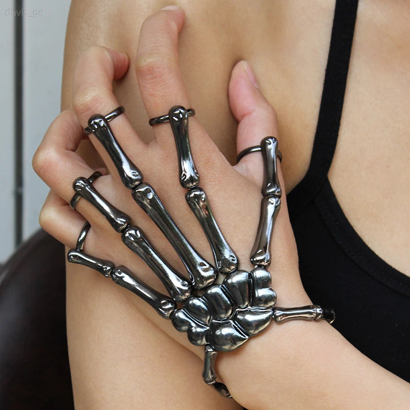 Skeleton Hand Bracelet, Gothic Punk Cuff Jewelry for Women