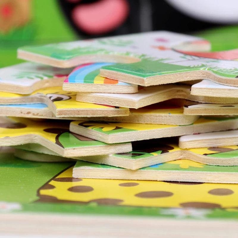 Wooden Puzzle for Kids with Animal and Vehicle Cartoon Designs