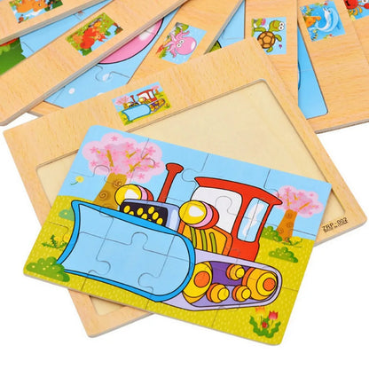 Wooden Puzzle for Kids with Animal and Vehicle Cartoon Designs