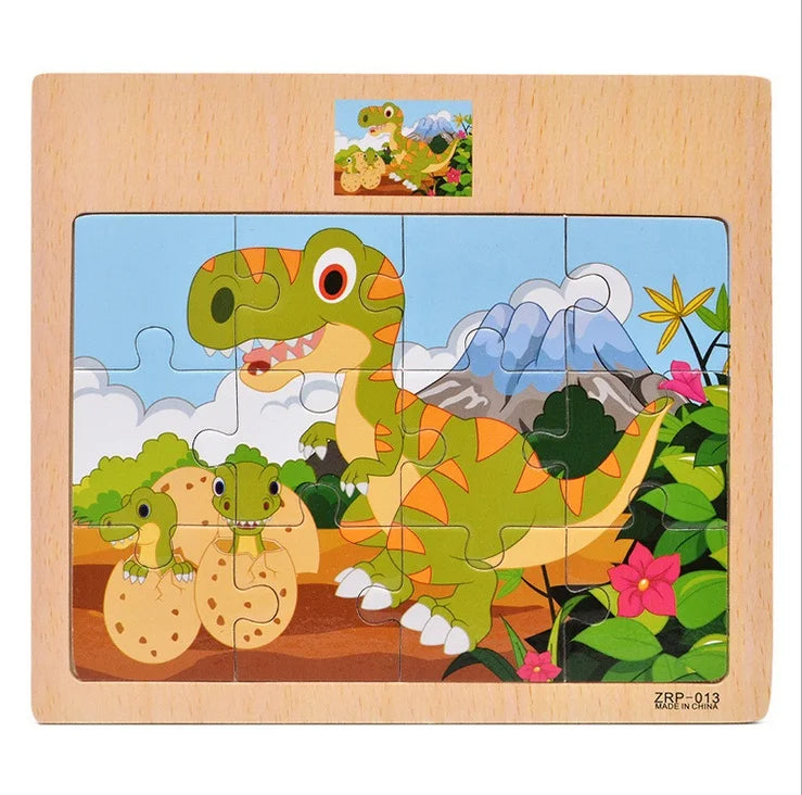 Wooden Puzzle for Kids with Animal and Vehicle Cartoon Designs