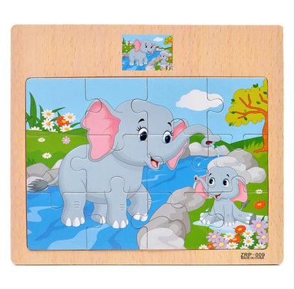 Wooden Puzzle for Kids with Animal and Vehicle Cartoon Designs