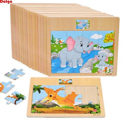Wooden Puzzle for Kids with Animal and Vehicle Cartoon Designs