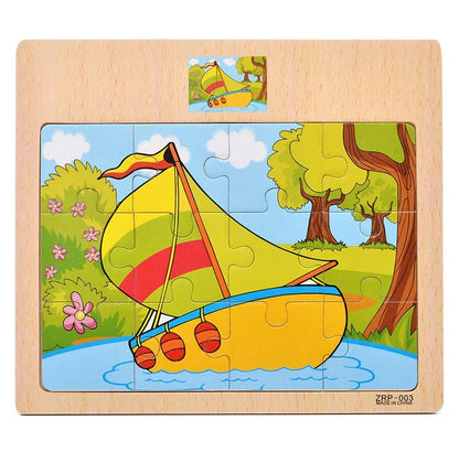 Wooden Puzzle for Kids with Animal and Vehicle Cartoon Designs