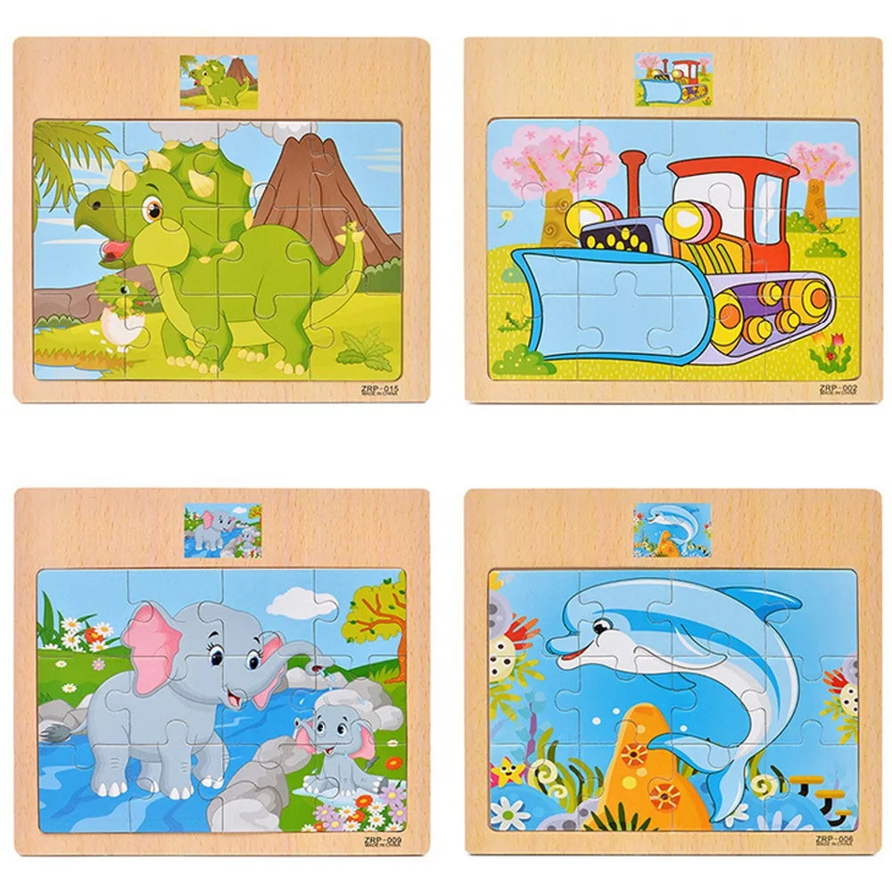 Wooden Puzzle for Kids with Animal and Vehicle Cartoon Designs