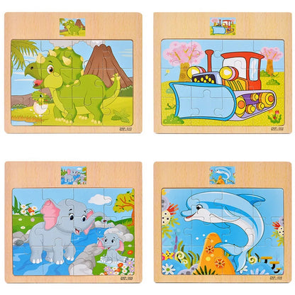 Wooden Puzzle for Kids with Animal and Vehicle Cartoon Designs