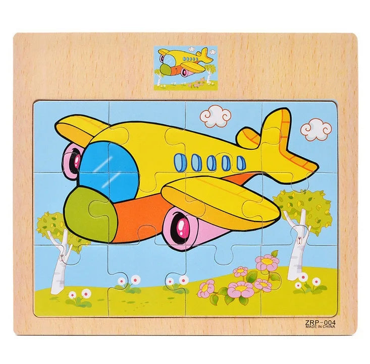 Wooden Puzzle for Kids with Animal and Vehicle Cartoon Designs