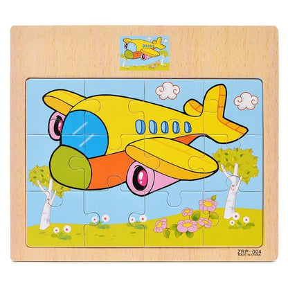 Wooden Puzzle for Kids with Animal and Vehicle Cartoon Designs