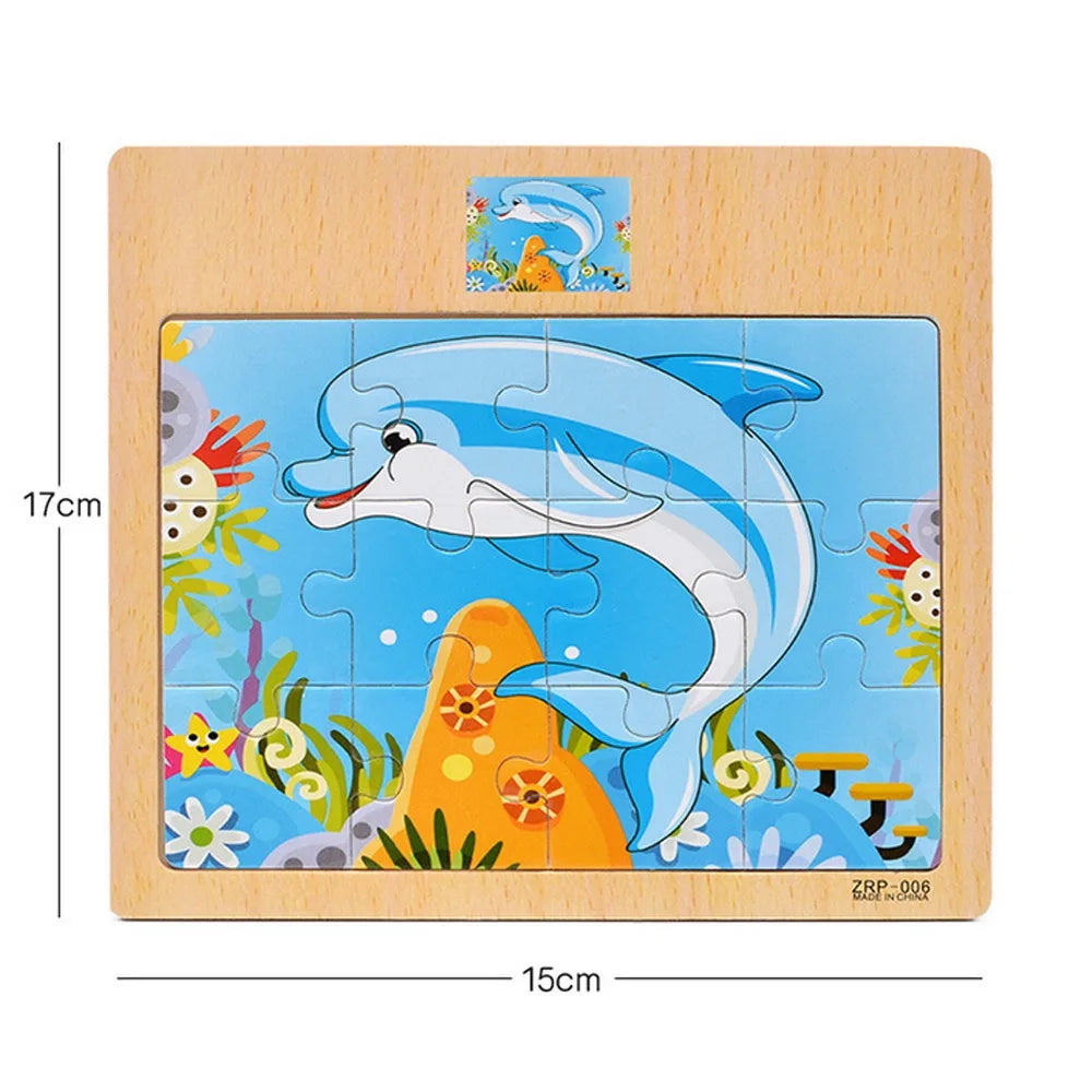Wooden Puzzle for Kids with Animal and Vehicle Cartoon Designs