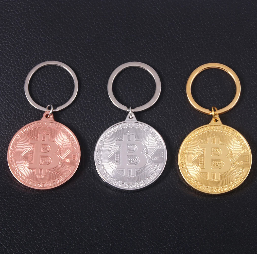 Bitcoin Keychain Round Metal Key Ring for Men and Women
