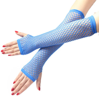 Women's Fingerless Arm Warmers – Long Fishnet Knit Sleeves