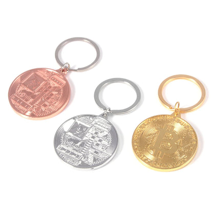 Bitcoin Keychain Round Metal Key Ring for Men and Women