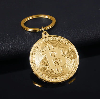 Bitcoin Keychain Round Metal Key Ring for Men and Women