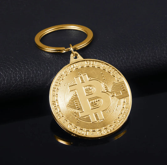 Bitcoin Keychain Round Metal Key Ring for Men and Women