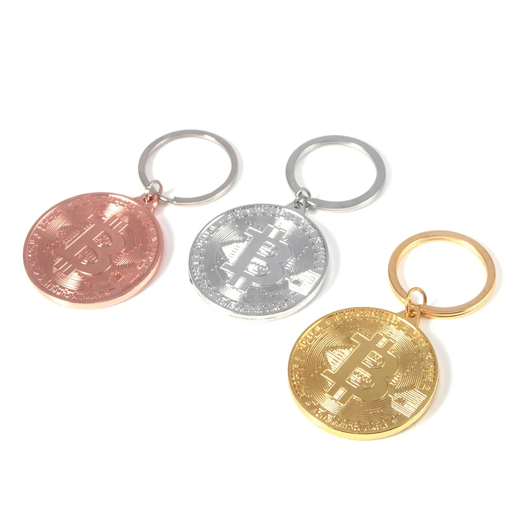 Bitcoin Keychain Round Metal Key Ring for Men and Women