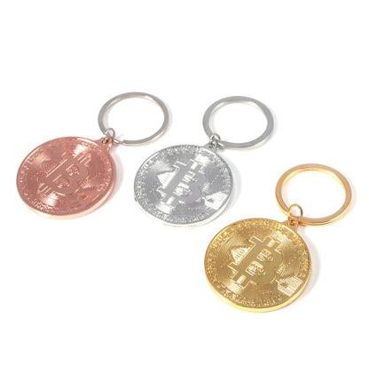 Bitcoin Keychain Round Metal Key Ring for Men and Women