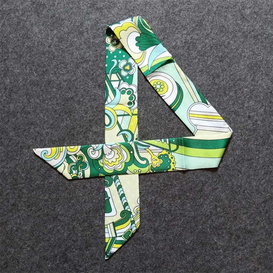 Silk Scarf for Women Printed Skinny Hair Neck Bag Scarf