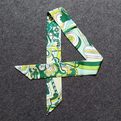 Silk Scarf for Women Printed Skinny Hair Neck Bag Scarf