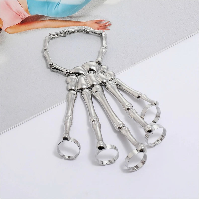 Skeleton Hand Bracelet, Gothic Punk Cuff Jewelry for Women