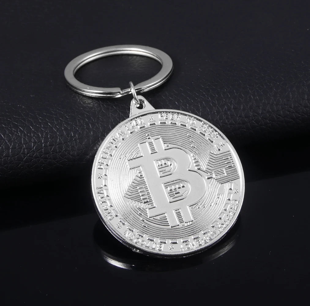 Bitcoin Keychain Round Metal Key Ring for Men and Women