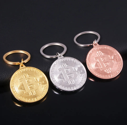 Bitcoin Keychain Round Metal Key Ring for Men and Women