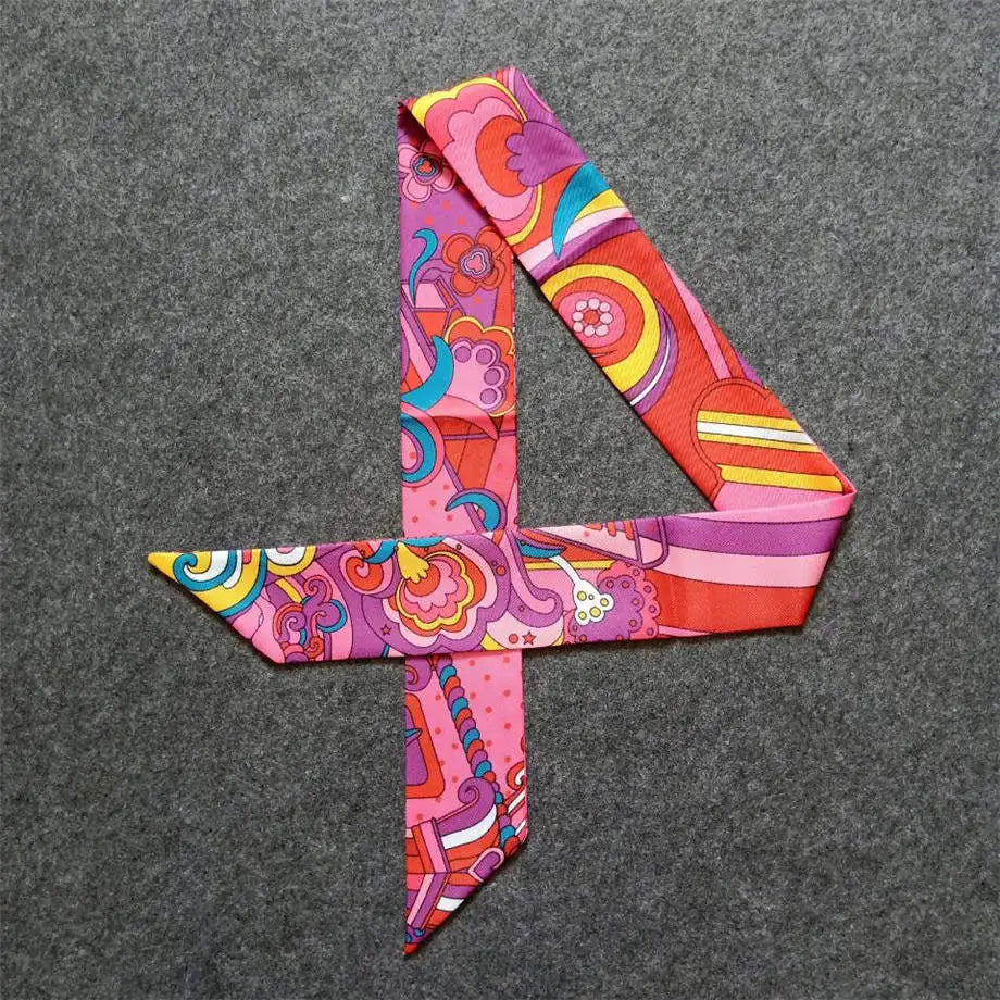 Silk Scarf for Women Printed Skinny Hair Neck Bag Scarf