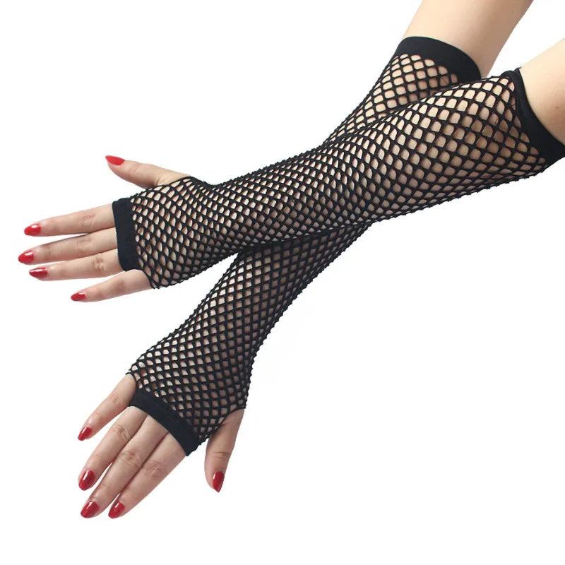 Women's Fingerless Arm Warmers – Long Fishnet Knit Sleeves