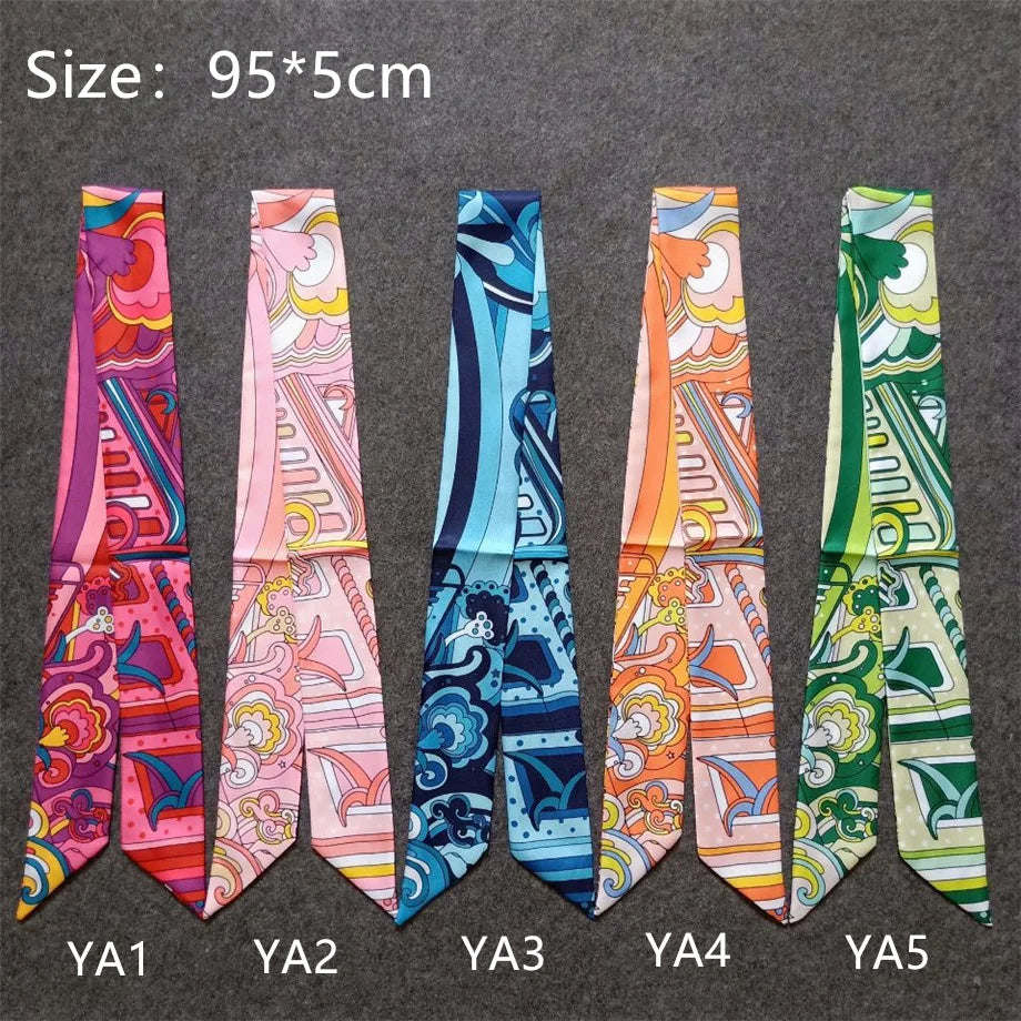 Silk Scarf for Women Printed Skinny Hair Neck Bag Scarf