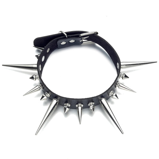 Punk Choker Necklace Faux Leather Spiked Collar for Women & Men